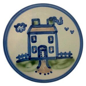 MA Hadley Hand Painted House Round Ceramic Trivet Wall Hanging
